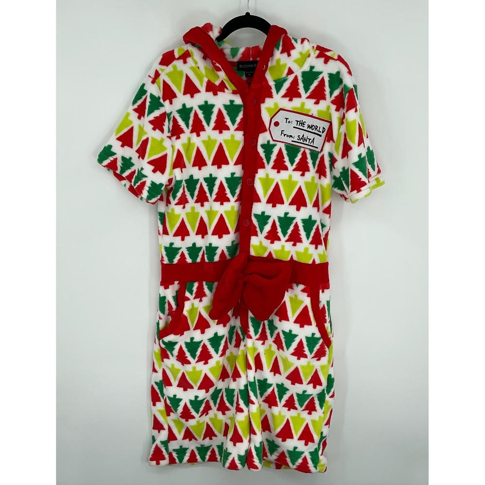 Blizzard Bay Womens Christmas Tree Fleece Hooded Pajama Romper Jumpsuit Size M‎